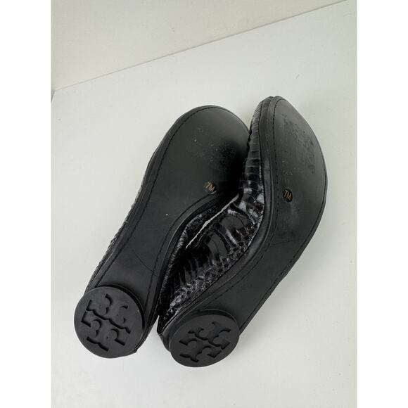 Tory Burch Eddie Womens Black Snakeskin Embossed Leather Skimmer Ballet Flats 7 - Picture 4 of 7